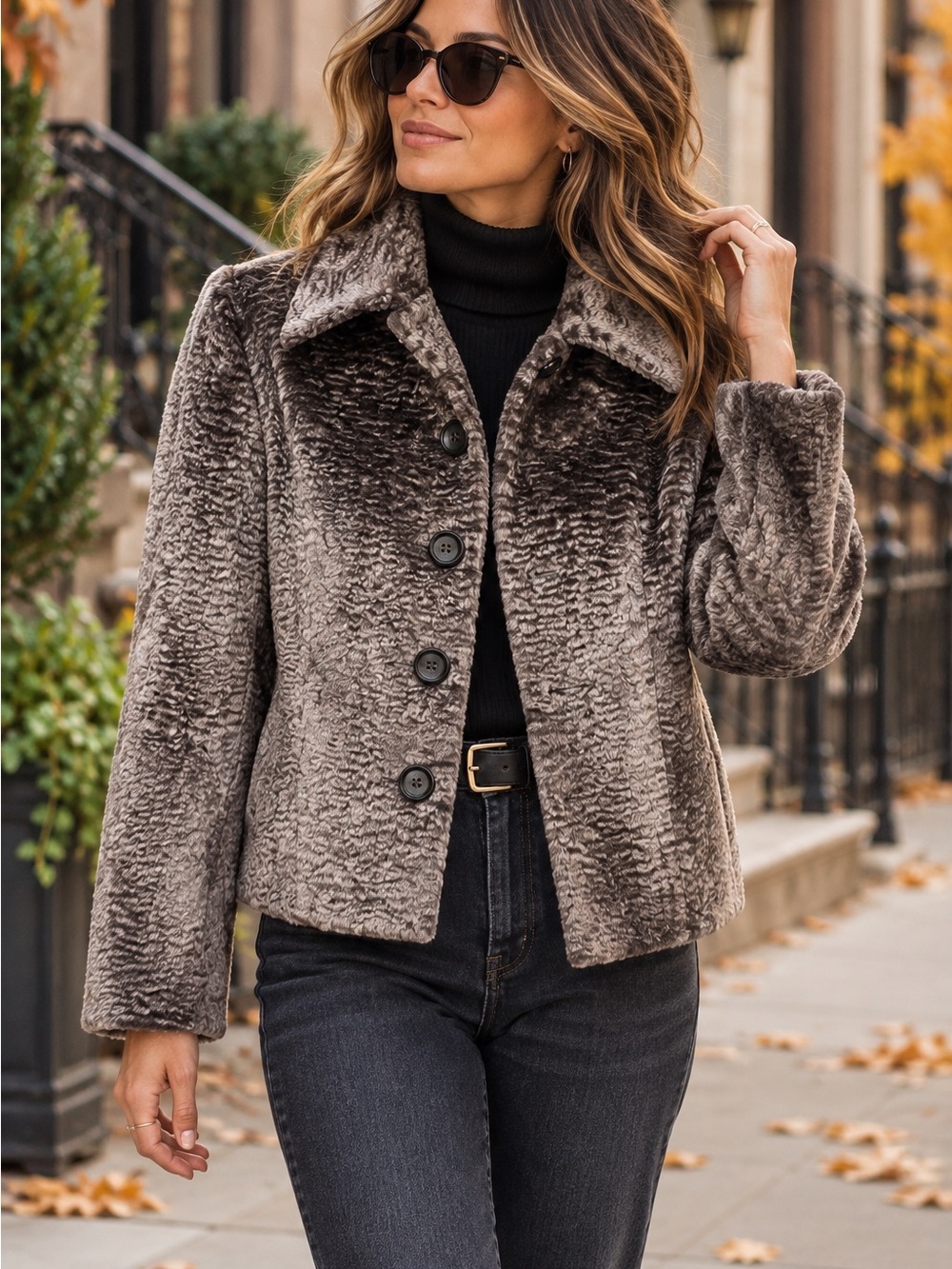Louben Faux Fur Jacket Size 14 Gray Plush Cropped Coat Made in Canada